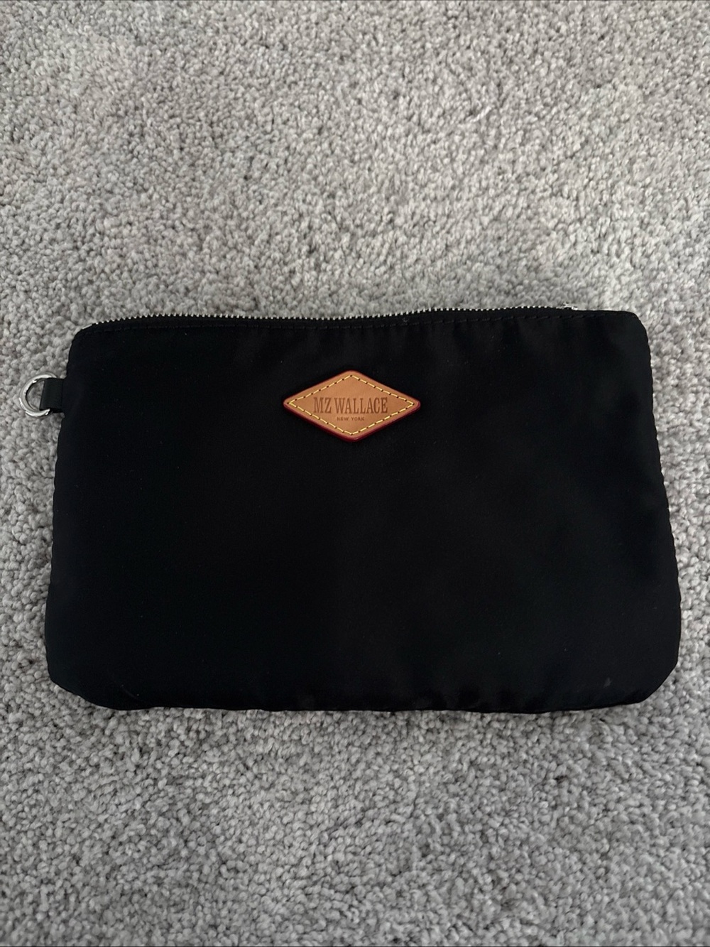 MZ Wallace Black Nylon Toiletry Pouch with Tan Leather Logo